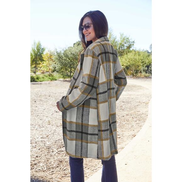 DOUBLE TAKE Plus Gray Plaid Button Up Jacket Pockets Fall NEW Misses - Picture 2 of 7